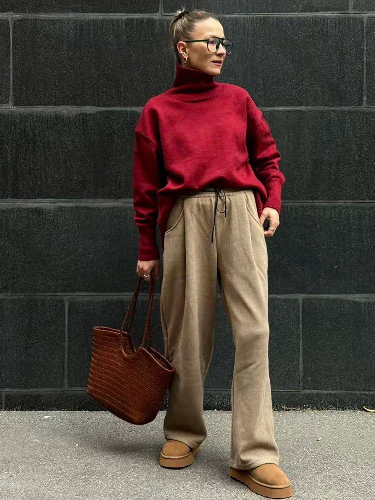 High Waist Corduroy Fleece Pants