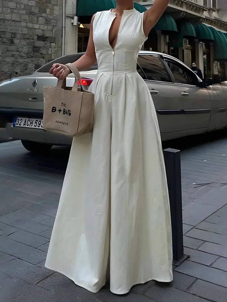High-Waist Sleeveless Wide-Leg Jumpsuit