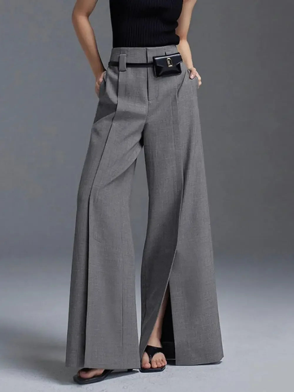 Black & White High-Waist Straight Suit Pants