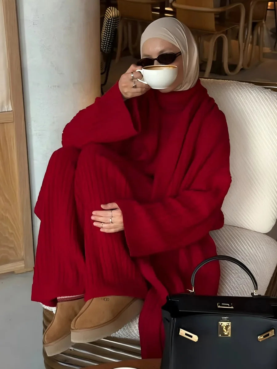 Ribbed Turtleneck Knit Set