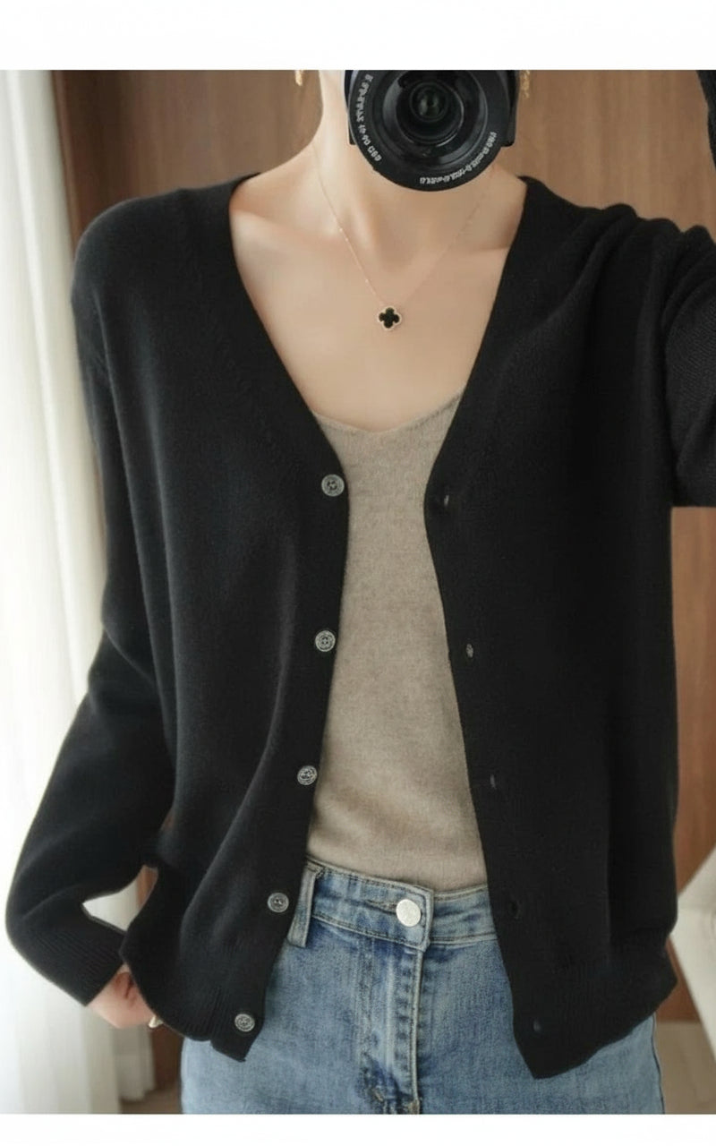 Women’s Cotton V-Neck Cropped Cardigan