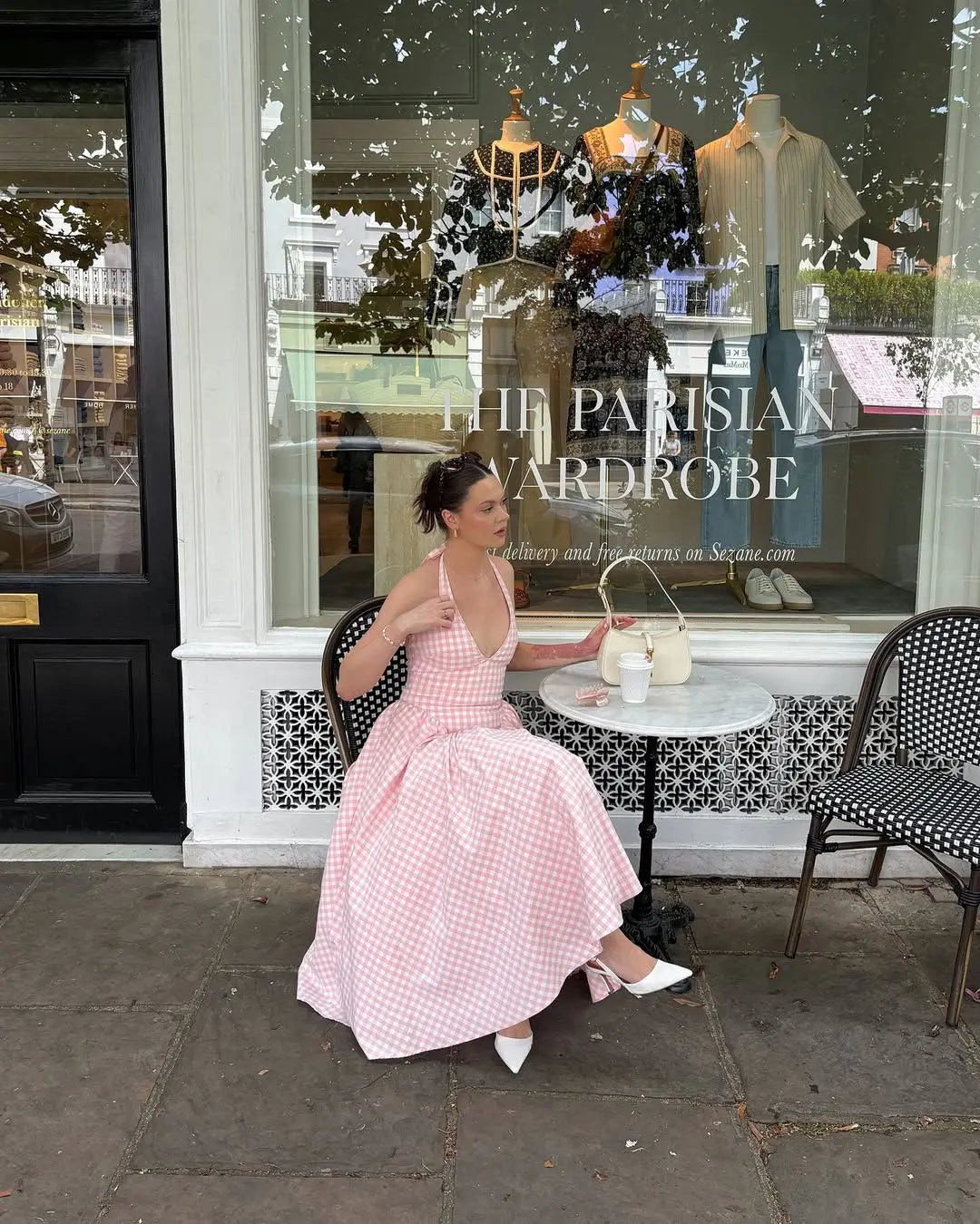 Pink Plaid Backless Halter Low-Waist Mini Dress