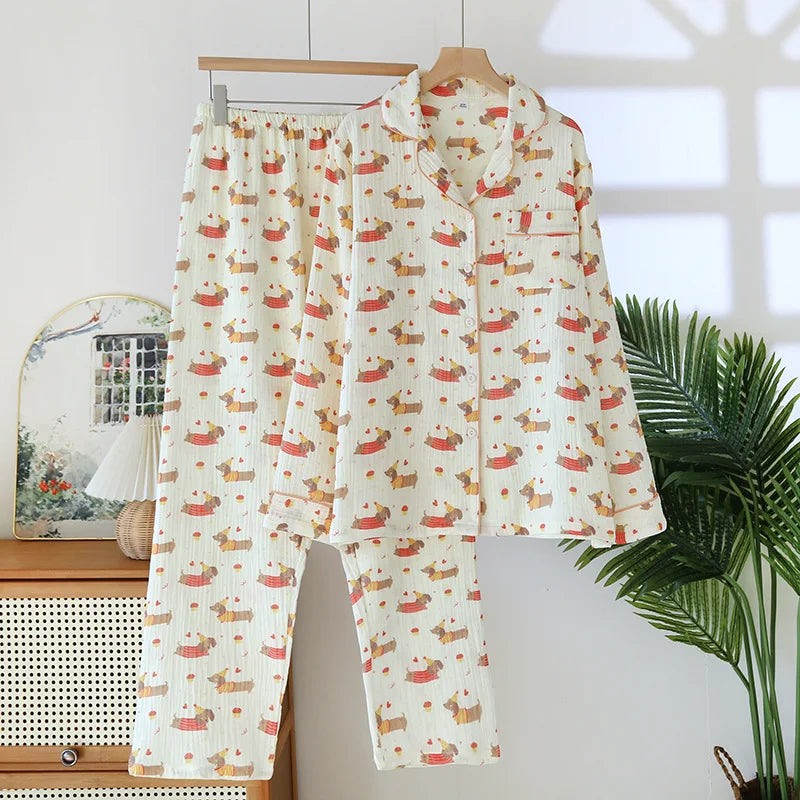 allvariants:: Pajama set with dog pattern on a hanger against a light background