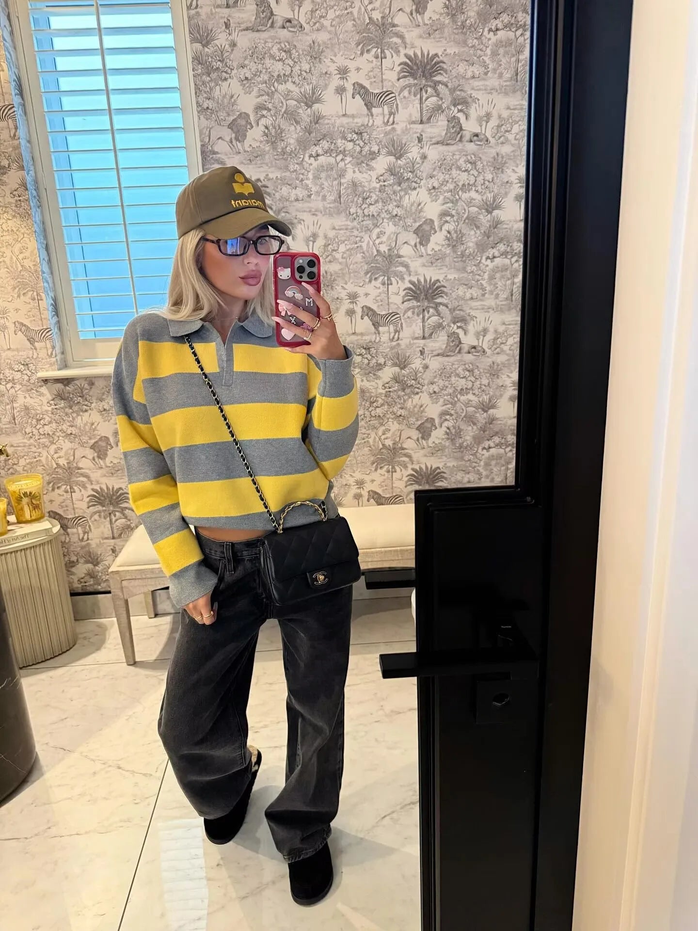 Striped Knit Polo Sweater