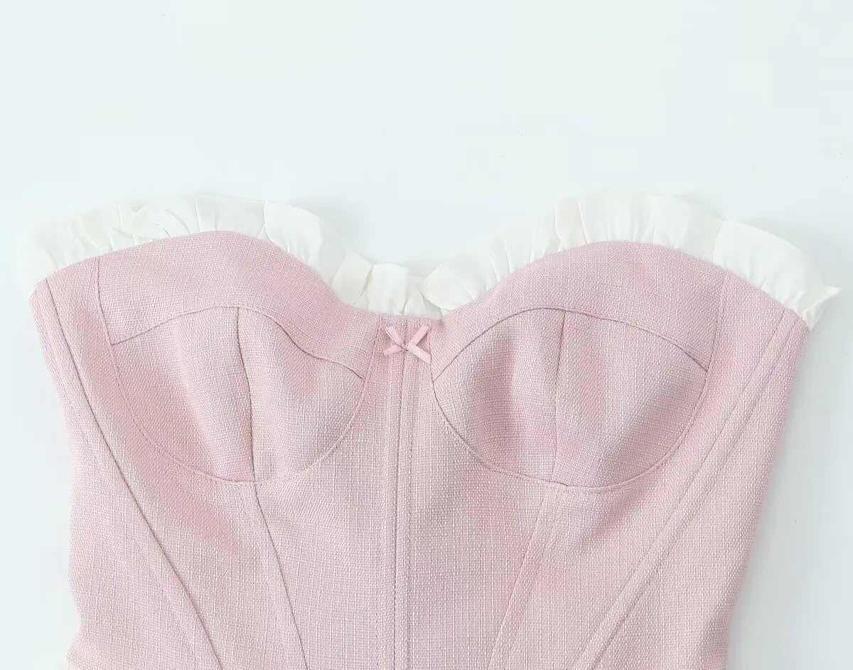 Strapless Patchwork Slim Fit Crop Top