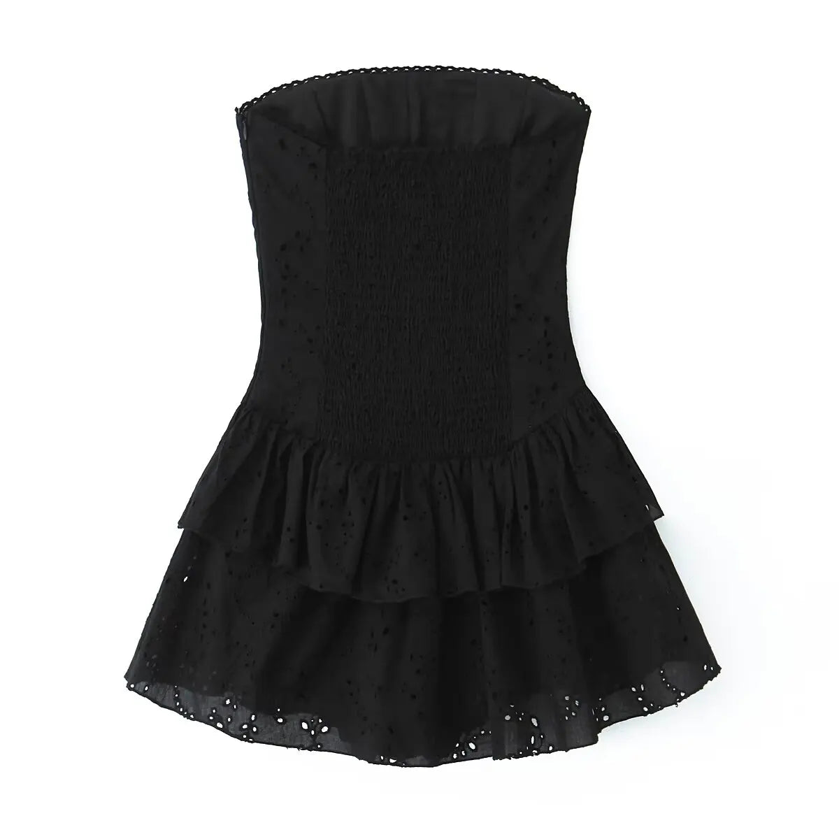 Hollow Out Embroidered Strapless Fit-and-Flare Mini Dress