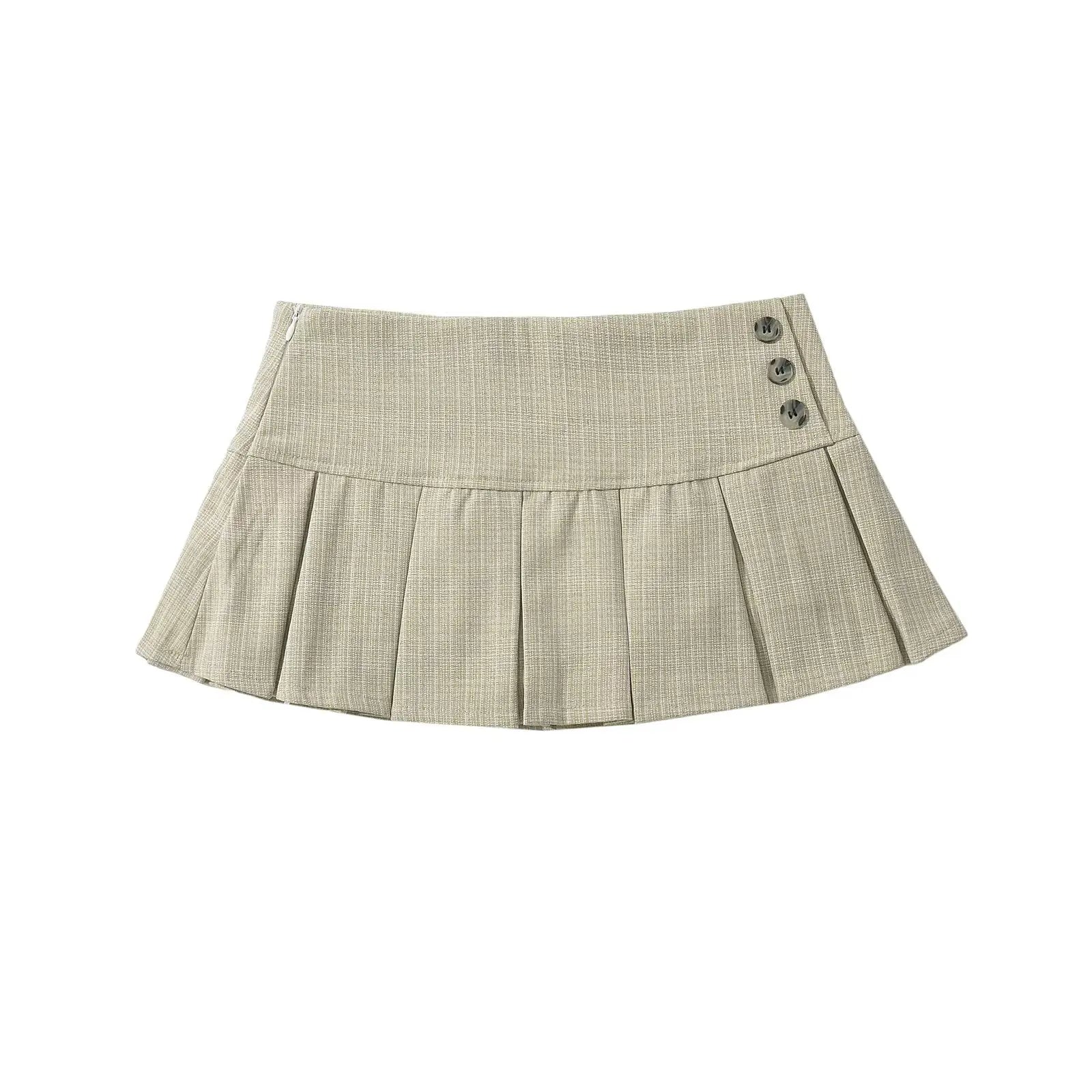 Retro Pleated Low-Waist Mini Skirt