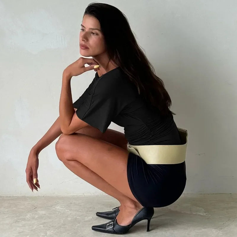 One-Shoulder Slim Fit Short-Sleeve Top