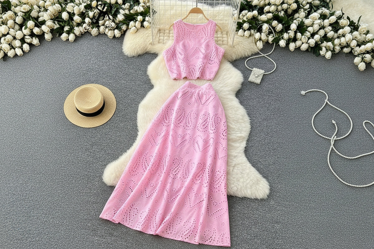 Sleeveless Top and Elastic Waist Skirt Set for Summer