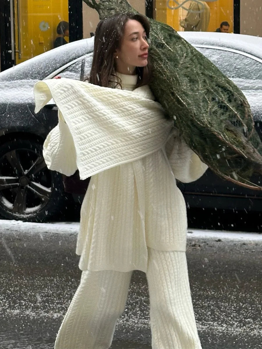 Ribbed Turtleneck Knit Set