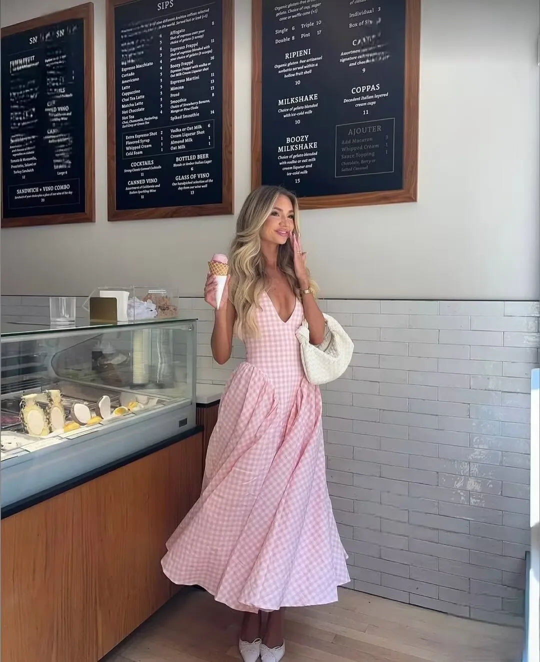 Pink Plaid Backless Halter Low-Waist Mini Dress