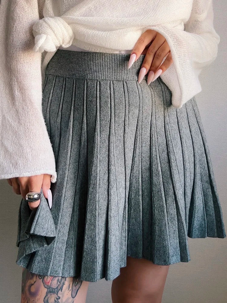 Knitted Pleated Mini Skirt
