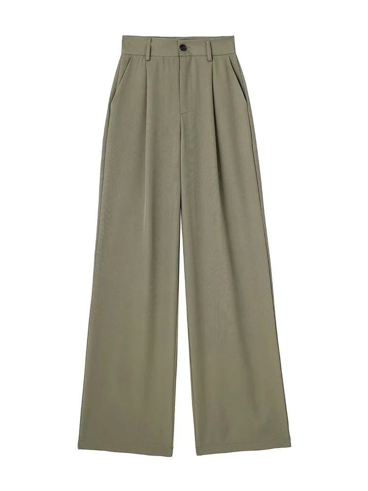 High Waist Front-Pleat Straight-Leg Trousers for Women