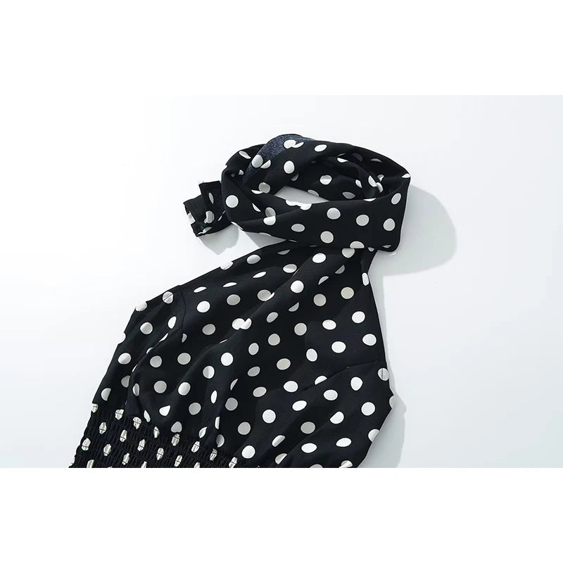 Backless Polka Dot Halter Crop Top