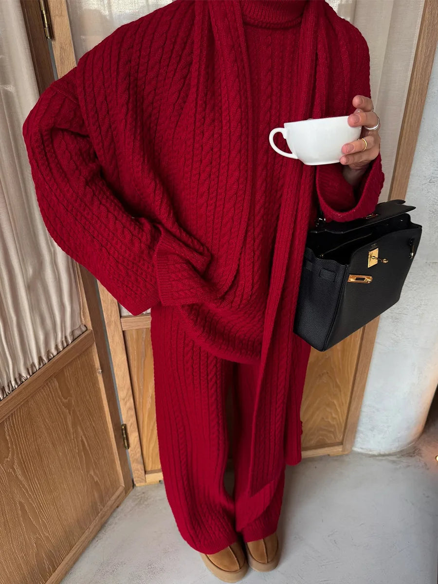 Ribbed Turtleneck Knit Set
