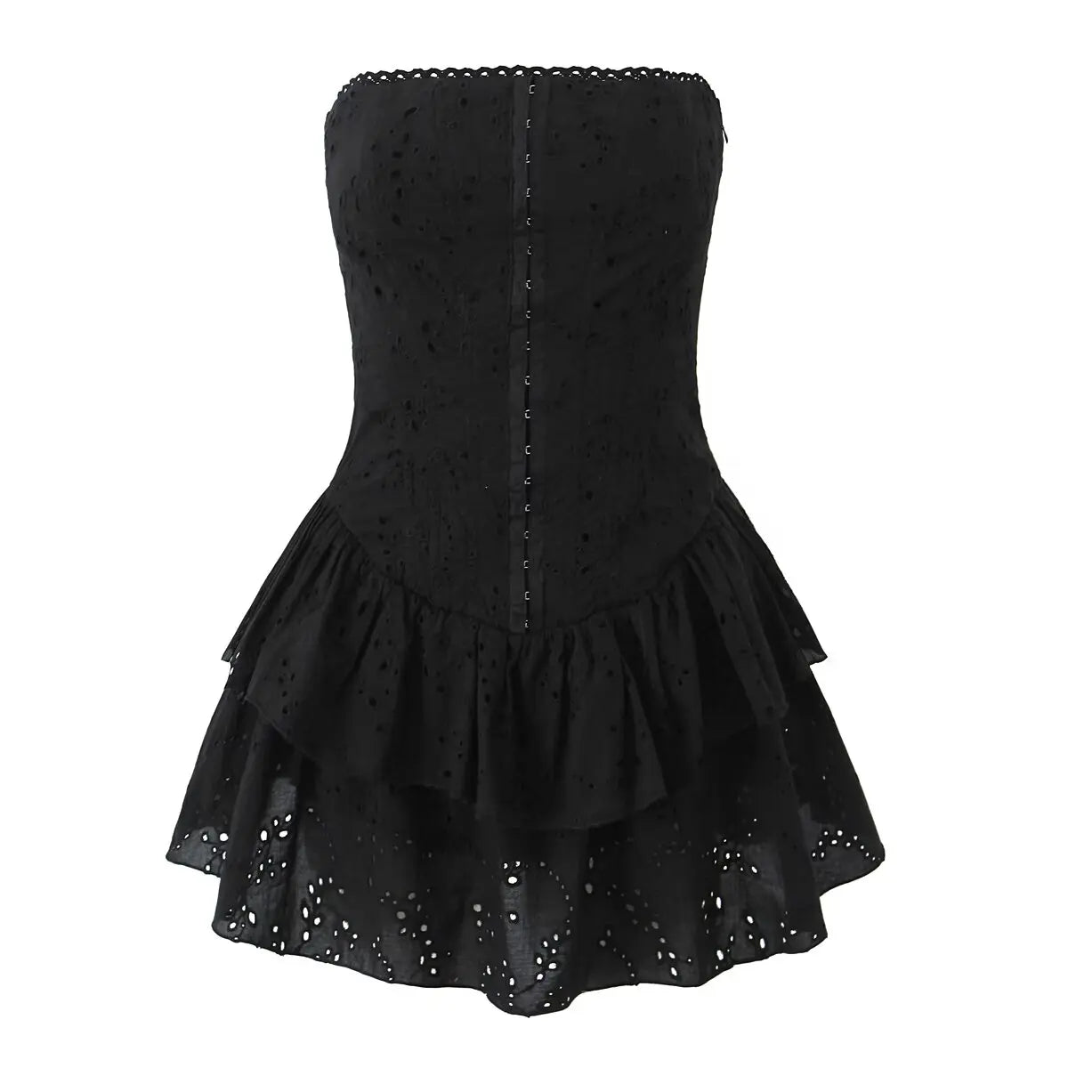 Hollow Out Embroidered Strapless Fit-and-Flare Mini Dress