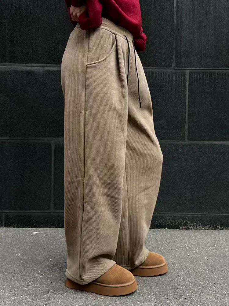 High Waist Corduroy Fleece Pants