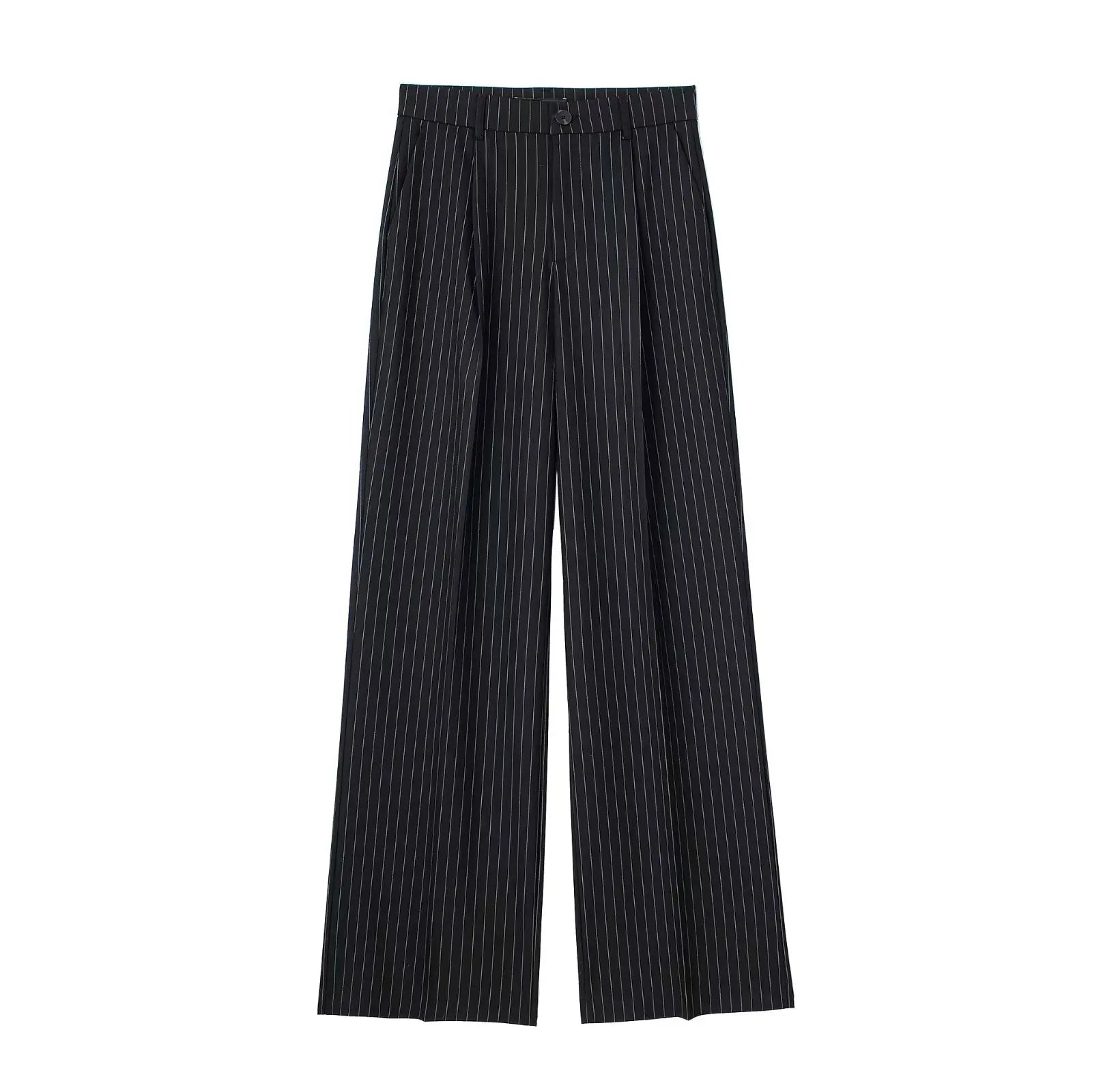 High Waist Front-Pleat Straight-Leg Trousers for Women