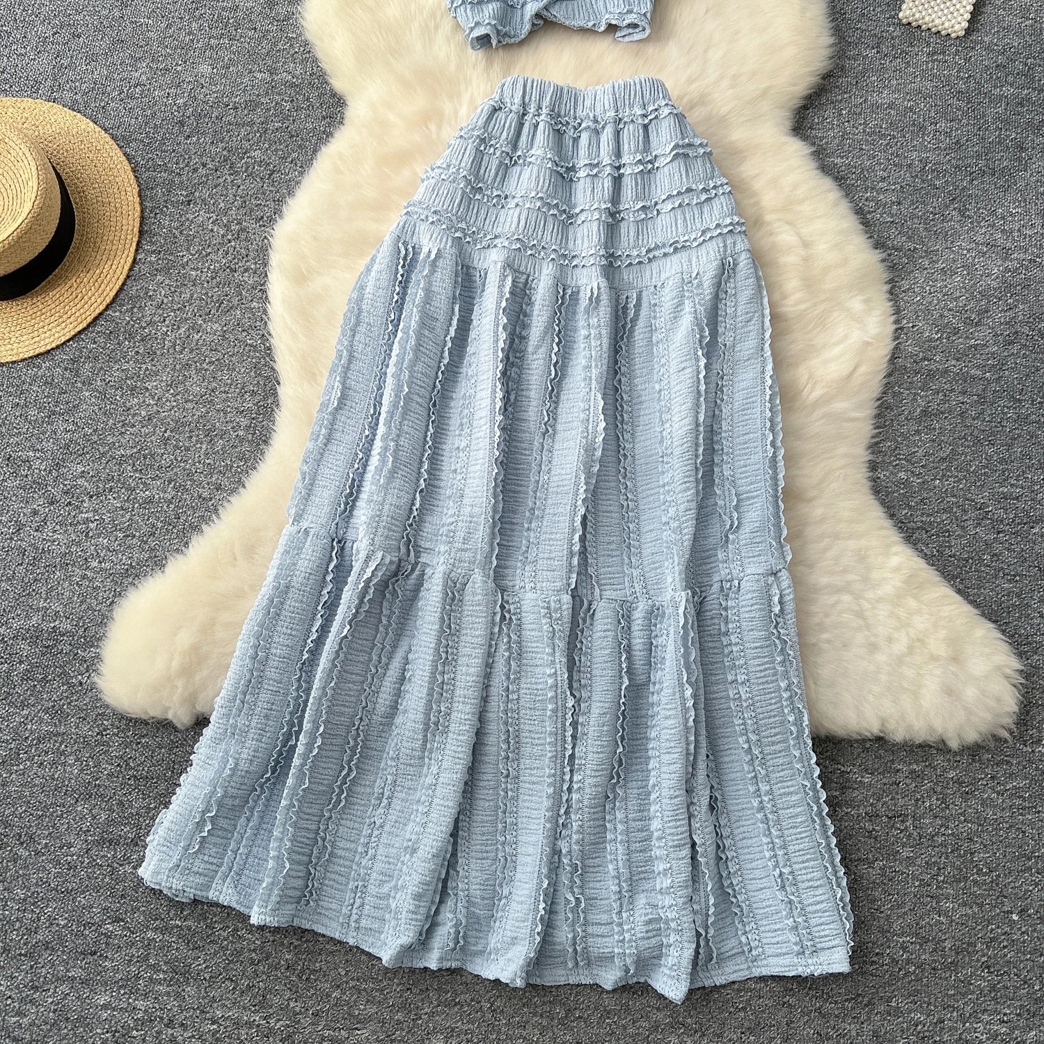 Women’s Casual Beach Two-Piece Set – Button-Front Camisole & A-Line Skirt