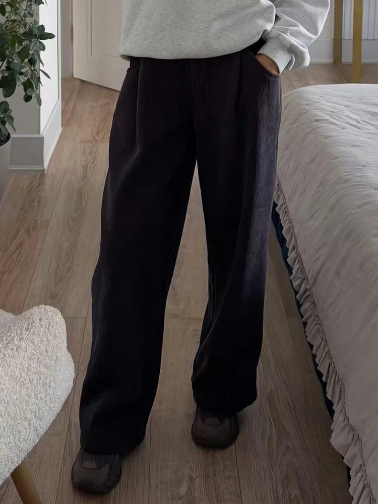 High Waist Corduroy Fleece Pants