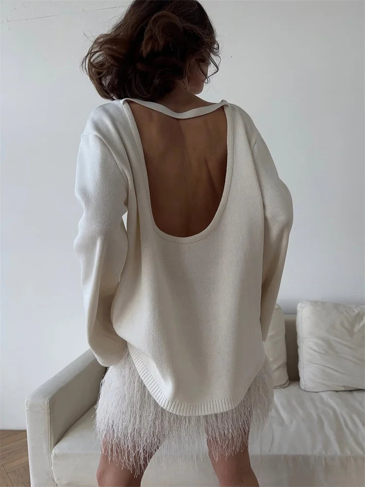Backless Loose Knit Sweater