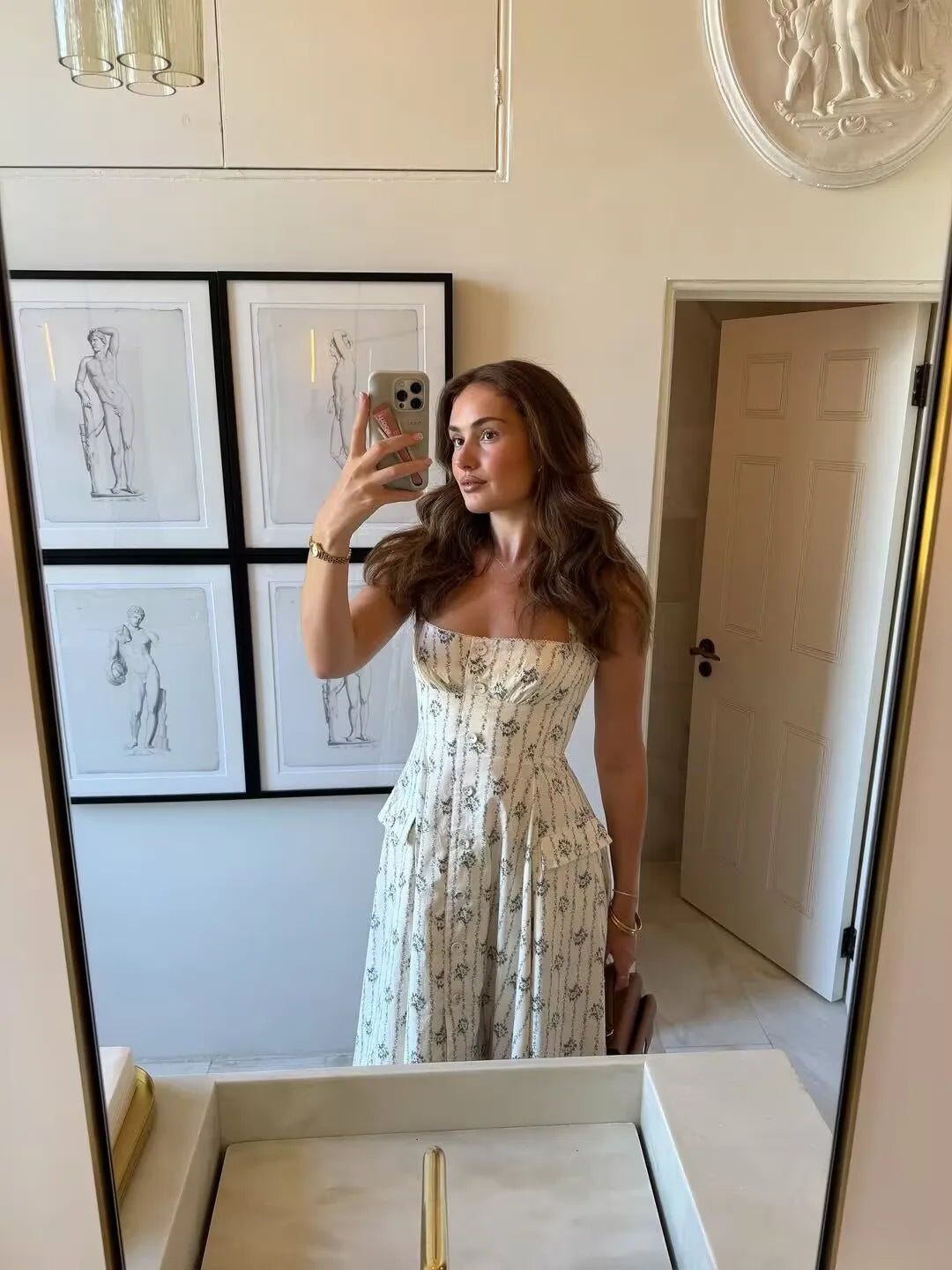 Floral Halter Backless A-Line Midi Dress