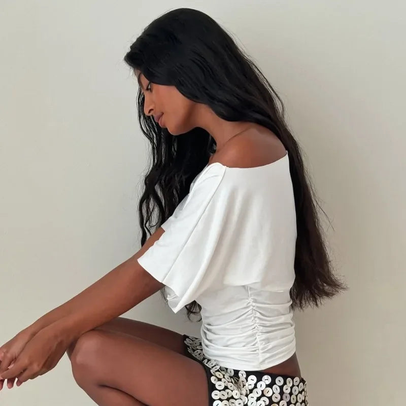 One-Shoulder Slim Fit Short-Sleeve Top