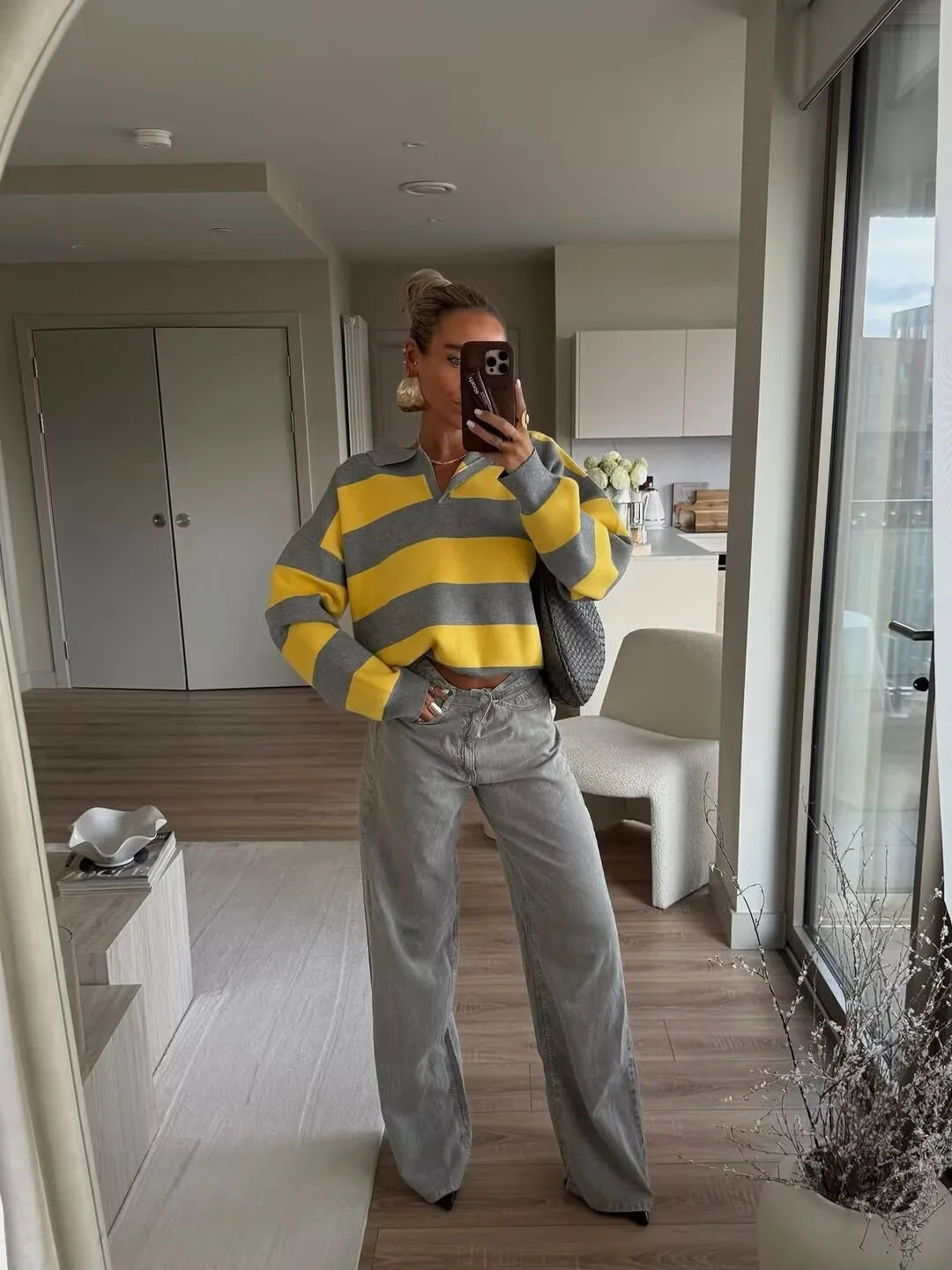 Striped Knit Polo Sweater