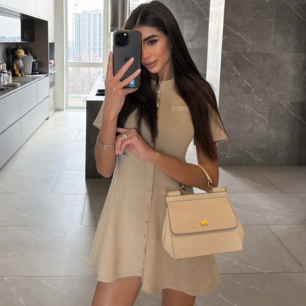 Patchwork Knit Short Dress