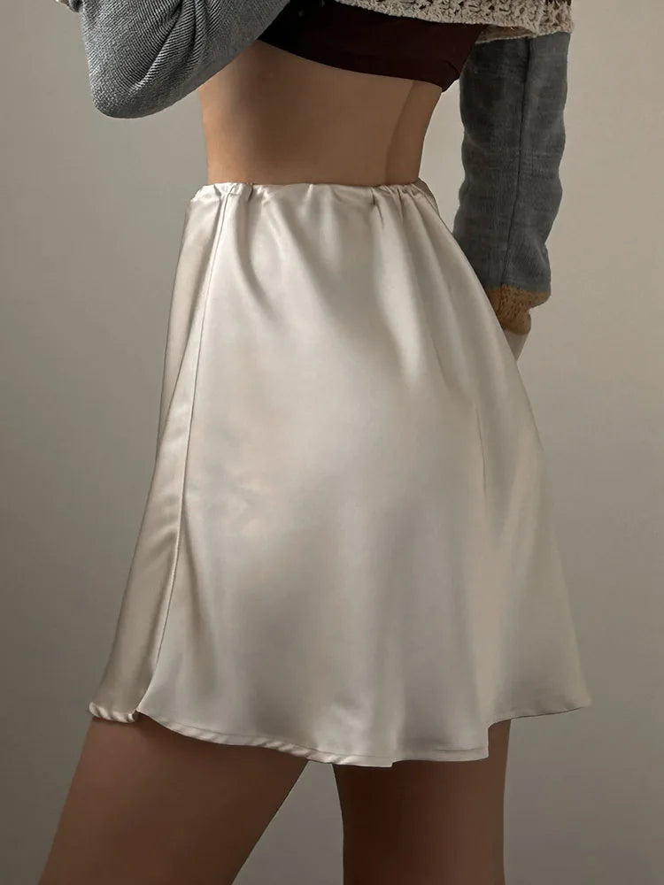 High Waist Drawstring Satin Mini Skirt Summer