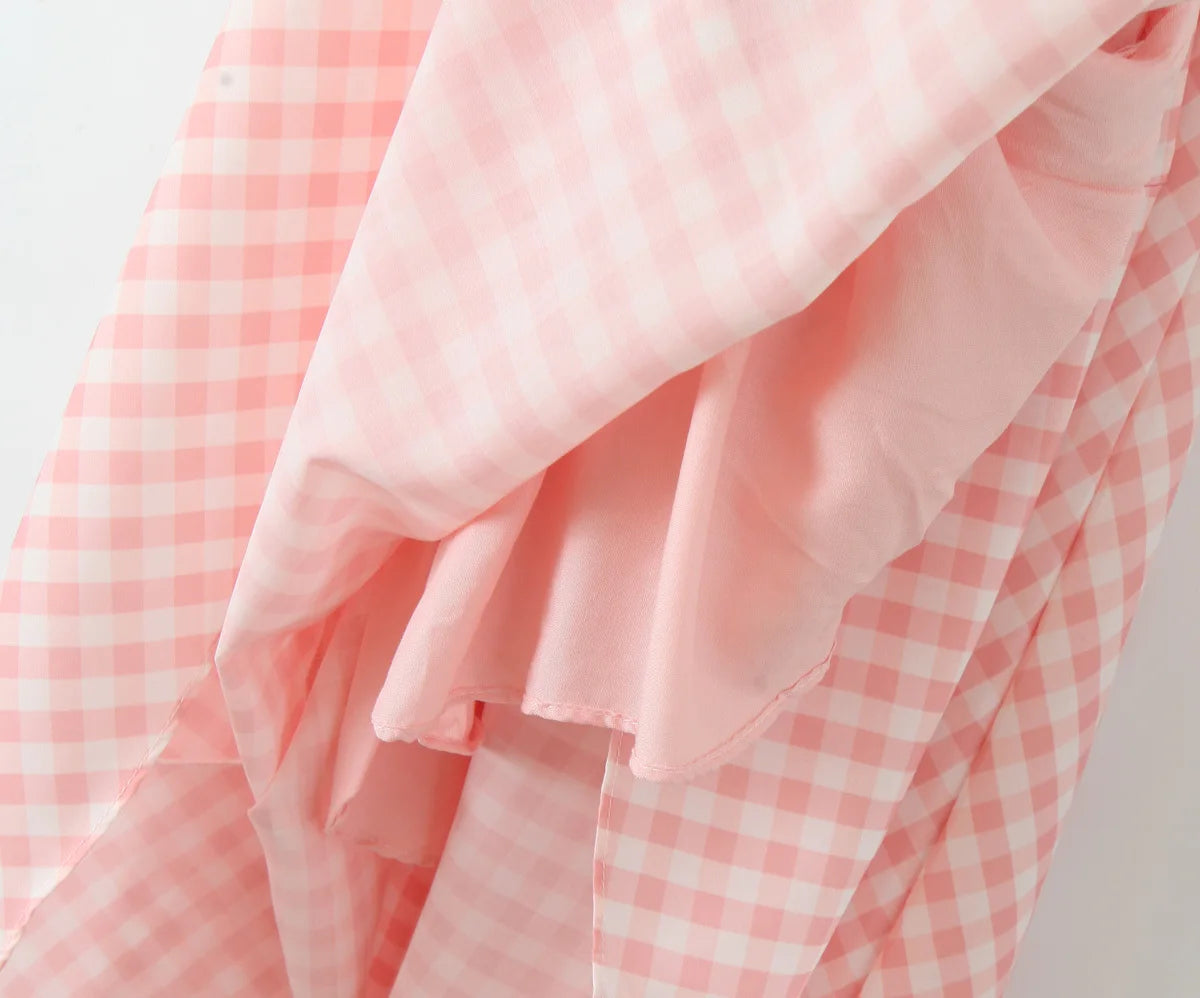 Pink Plaid Backless Halter Low-Waist Mini Dress