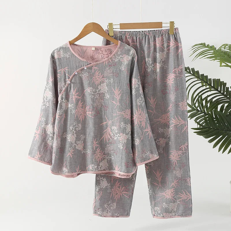 allvariants:: Floral pajama set on a hanger with a white background