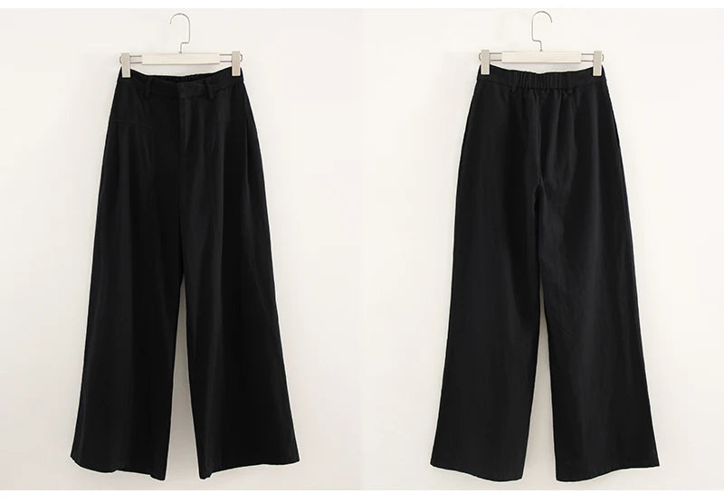 High Waist Cotton-Linen Wide Leg Pants