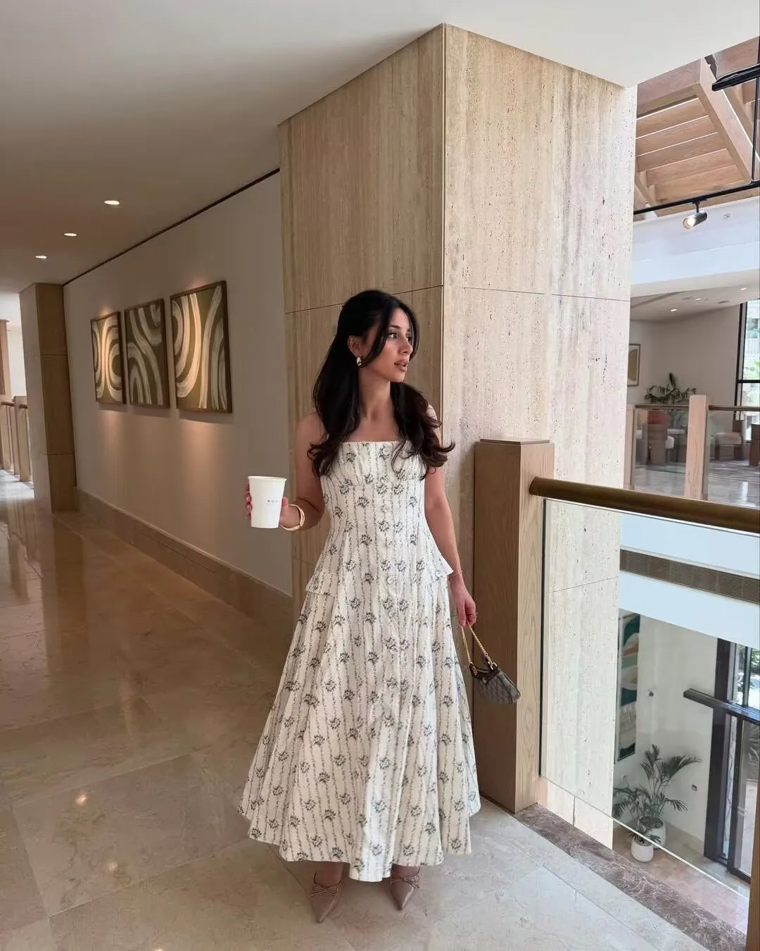 Floral Halter Backless A-Line Midi Dress