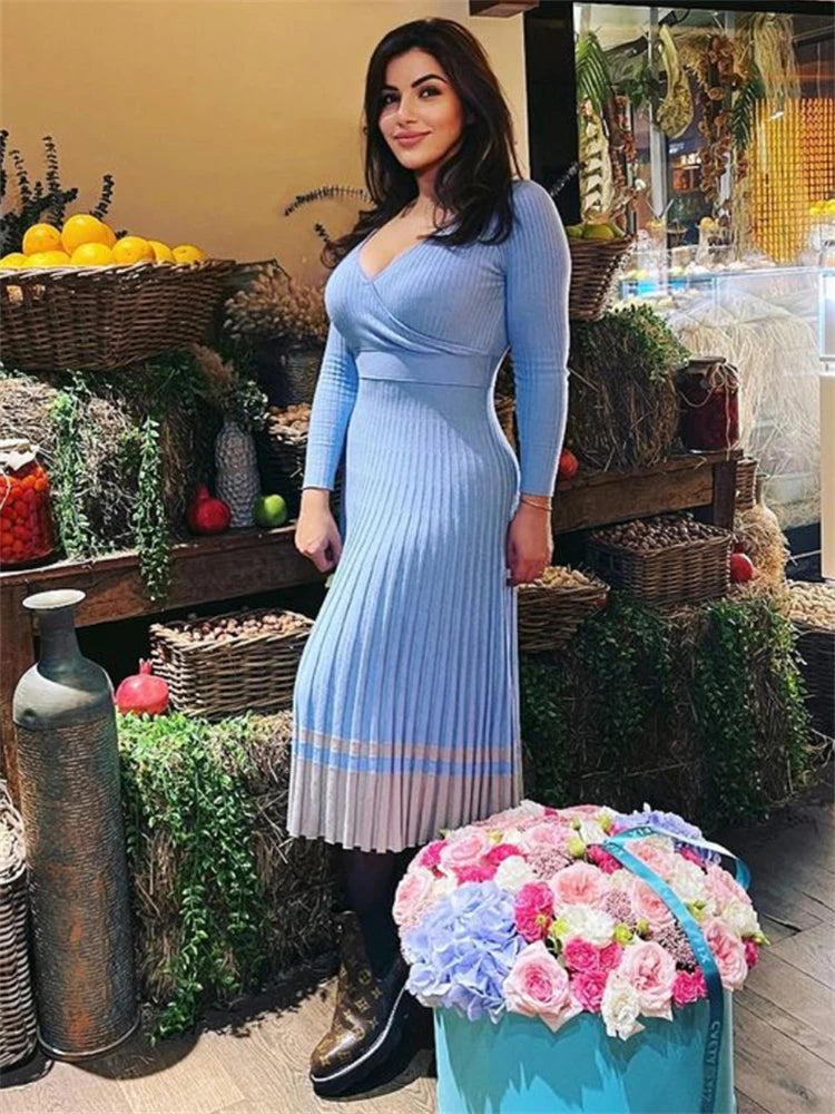 Ribbed V-Neck Knit Maxi Dress