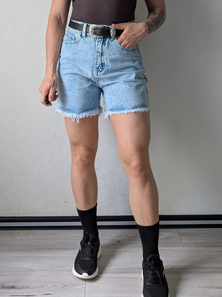 High Waist Blue Denim Shorts
