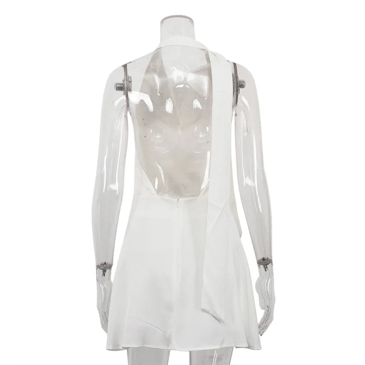 White Satin Backless A-Line Dress