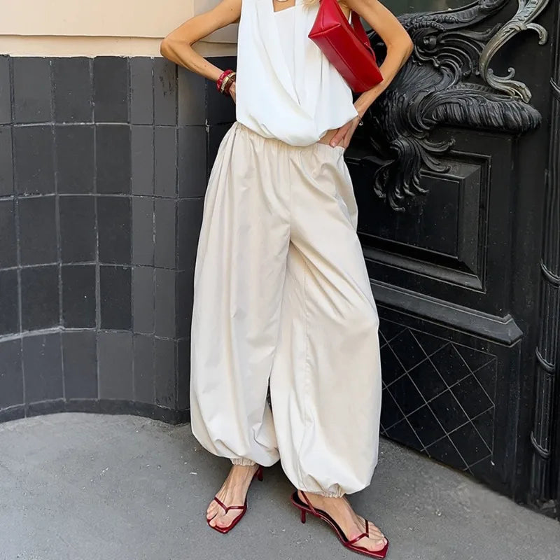 High Waist Wide-Leg Patchwork