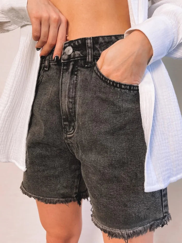 High Waist Blue Denim Shorts