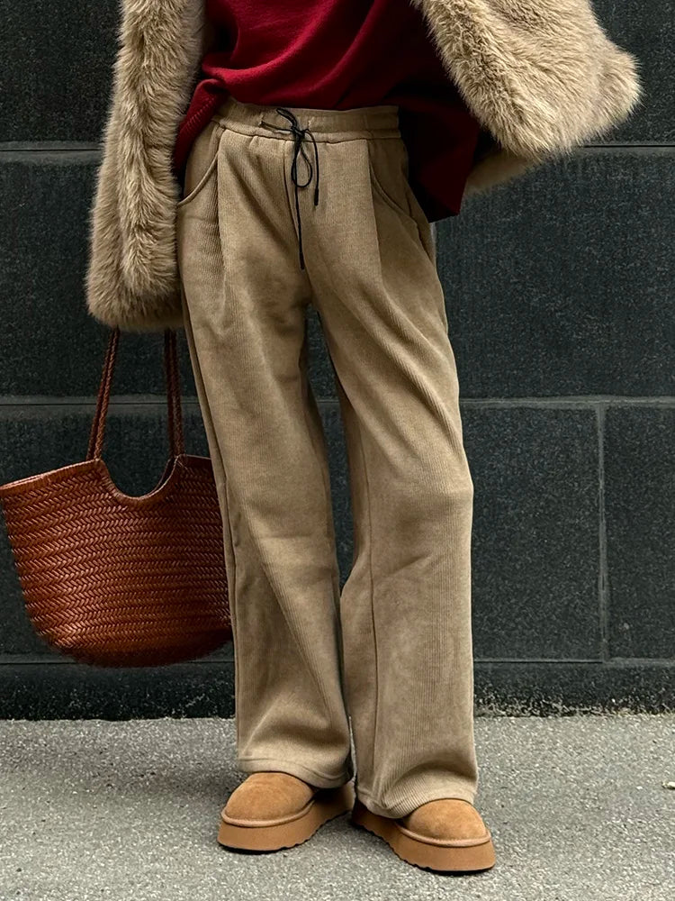 High Waist Corduroy Fleece Pants