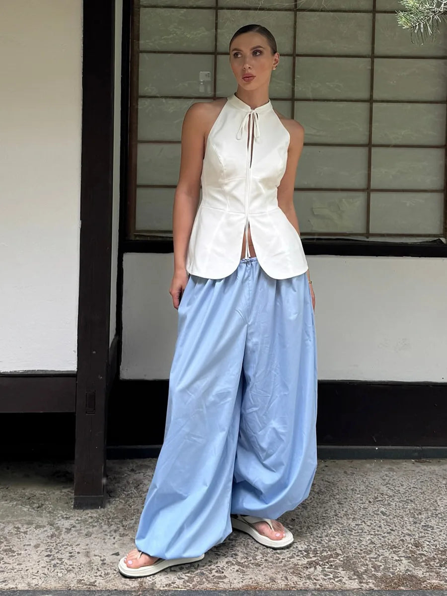 High Waist Wide-Leg Patchwork