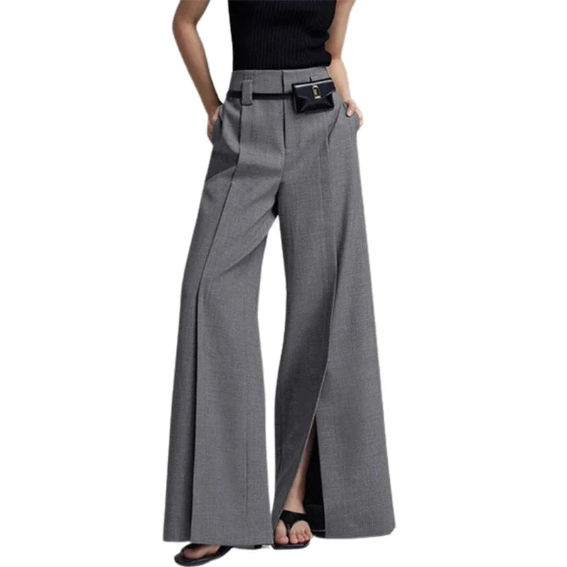 Black & White High-Waist Straight Suit Pants