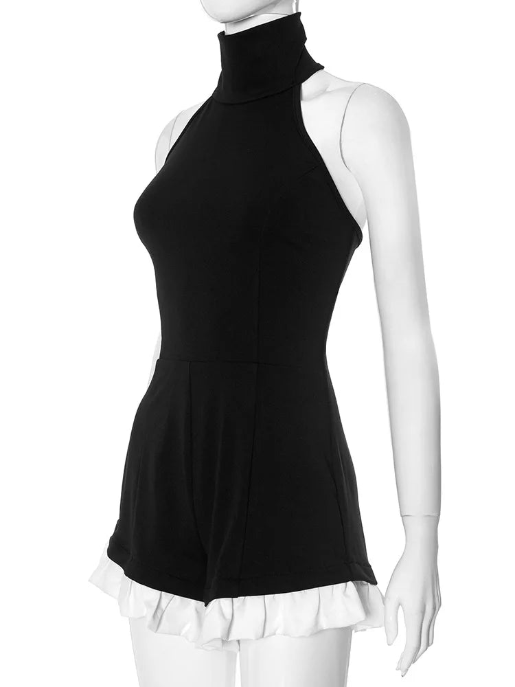 Off-Shoulder Ruffled Patchwork Romper