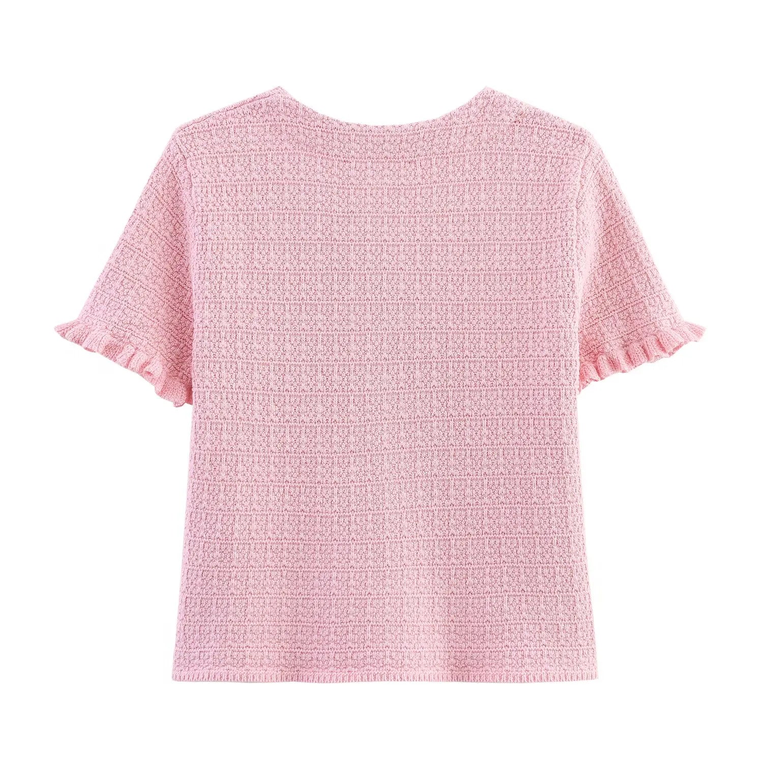 Short-Sleeve Knit Button Cardigan