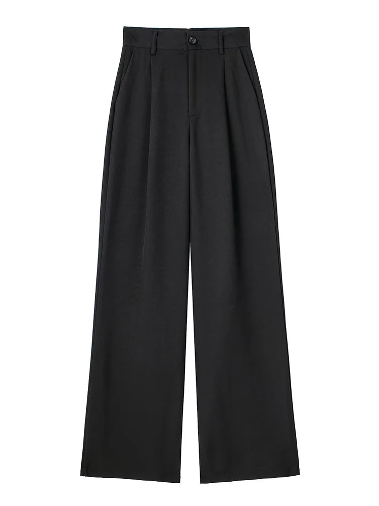 High Waist Front-Pleat Straight-Leg Trousers for Women