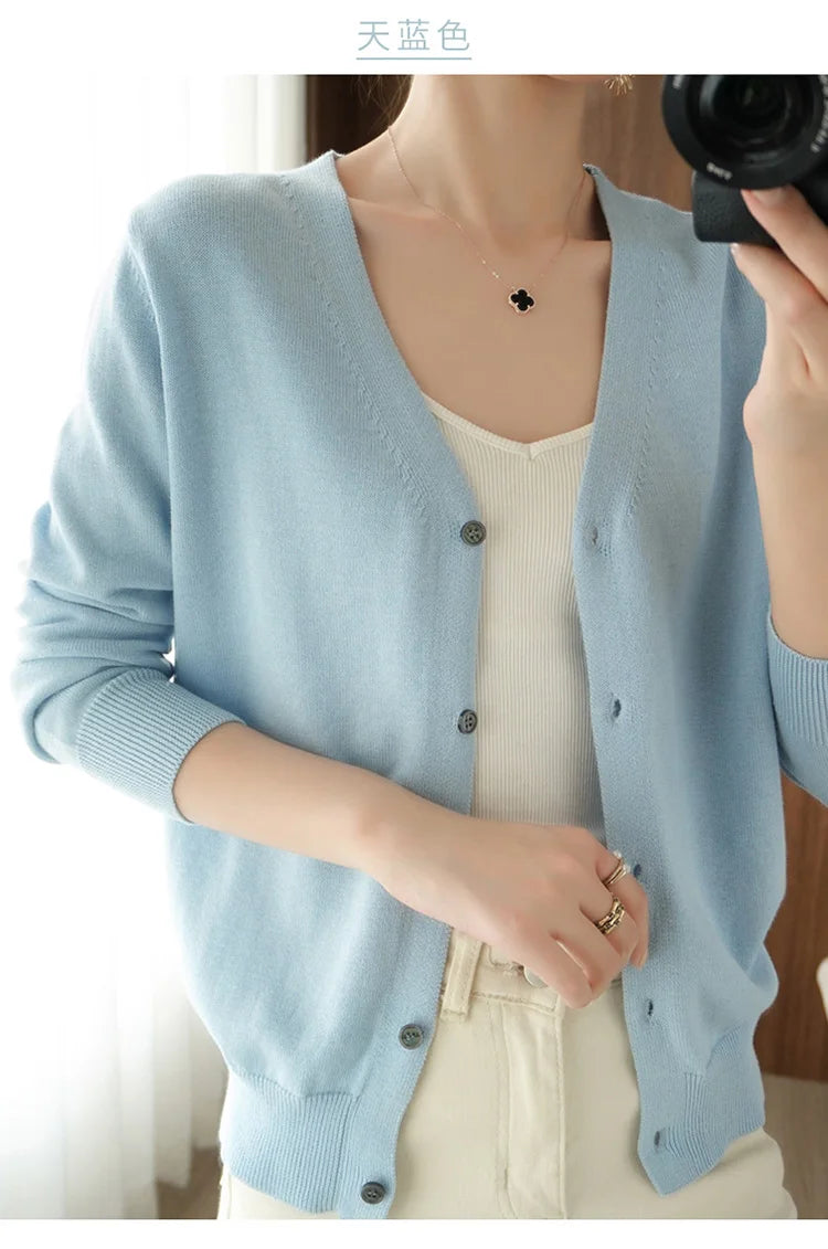 Women’s Cotton V-Neck Cropped Cardigan