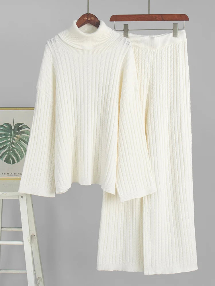 Ribbed Turtleneck Knit Set