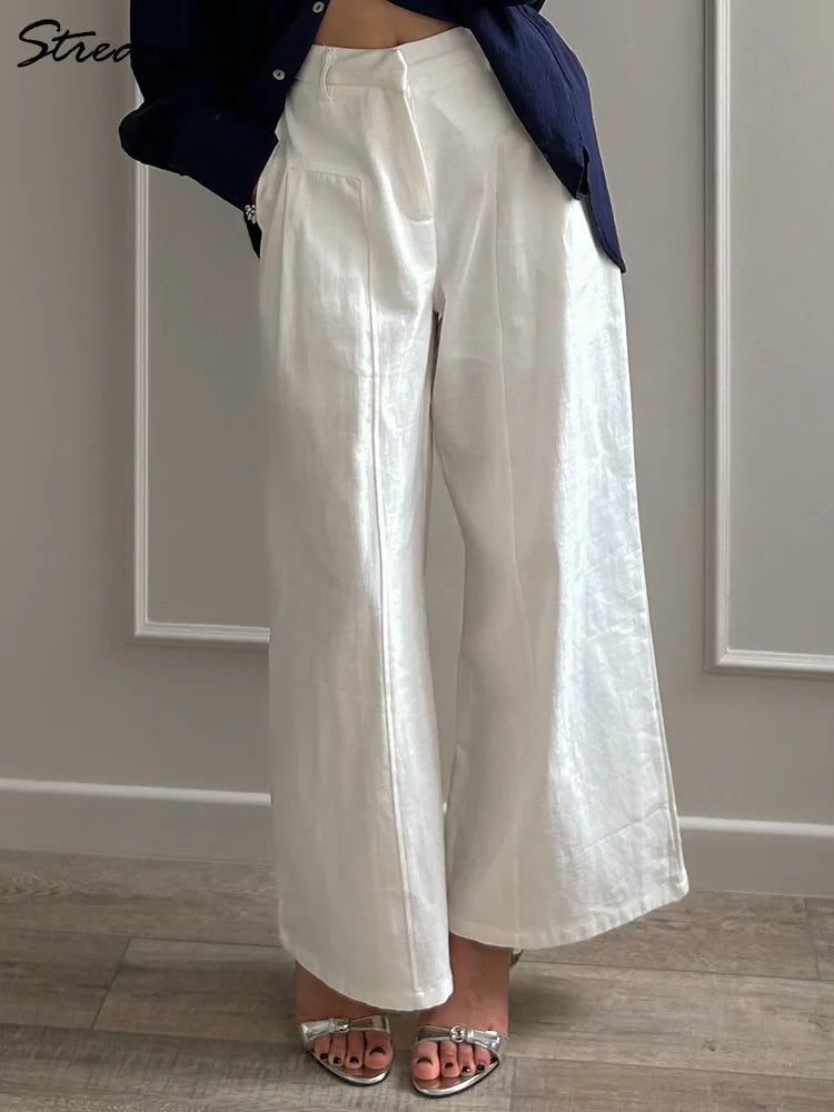 High Waist Cotton-Linen Wide Leg Pants
