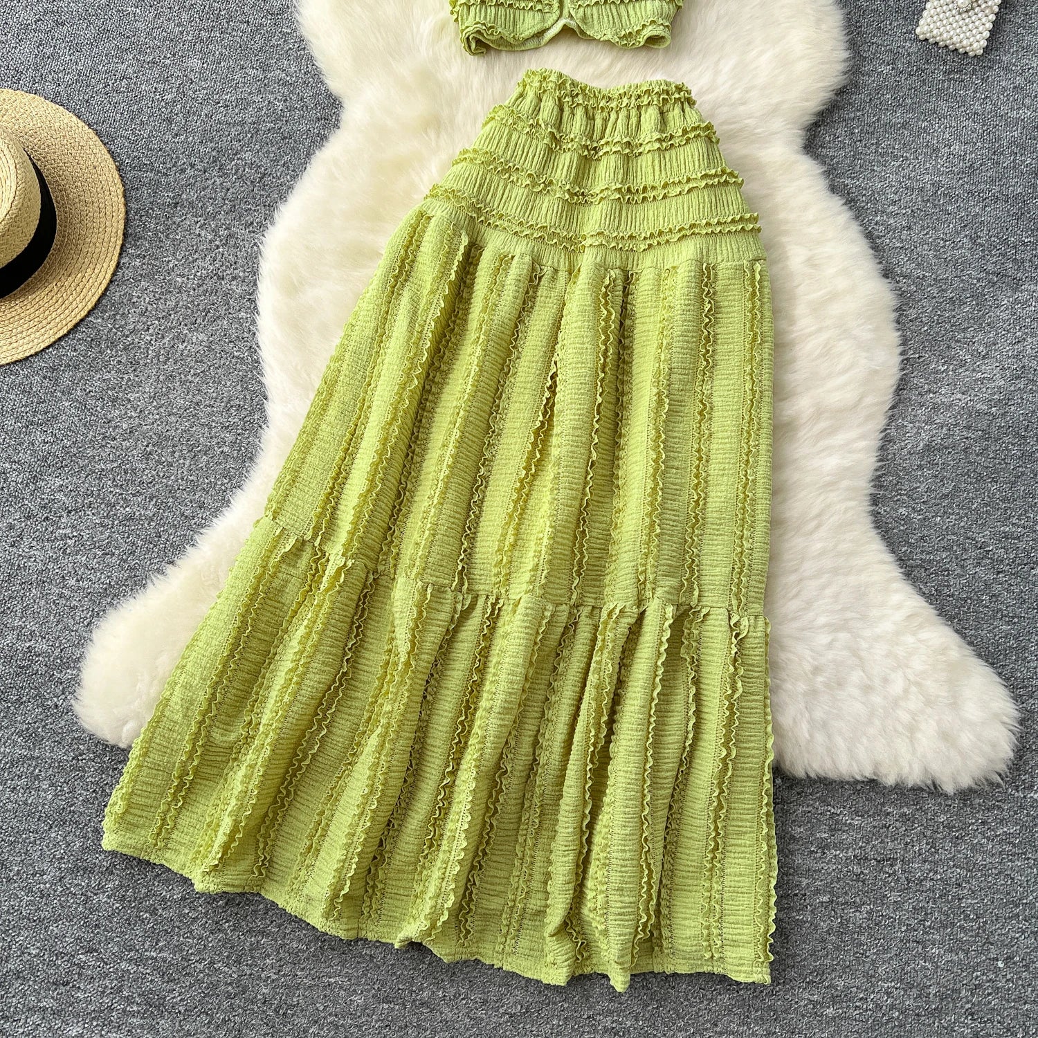 Women’s Casual Beach Two-Piece Set – Button-Front Camisole & A-Line Skirt