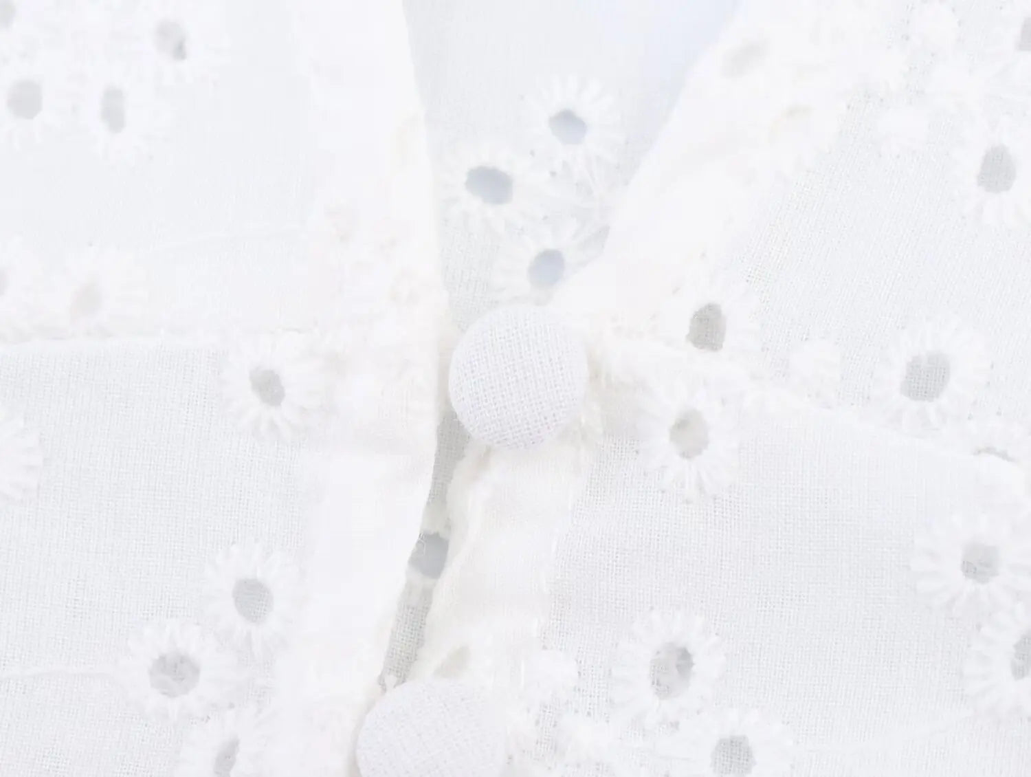 Openwork Embroidered White V-Neck Shirt